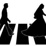 Animated picture of a wedding couple on Abbey Road zebra crossing.