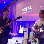 The Cheatles beatles band at a soundcheck for costa coffee