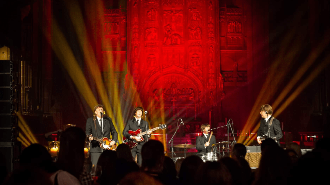 The Cheatles Beatles Tribute Band UK on Stage at Liverpool Anglican Cathedral